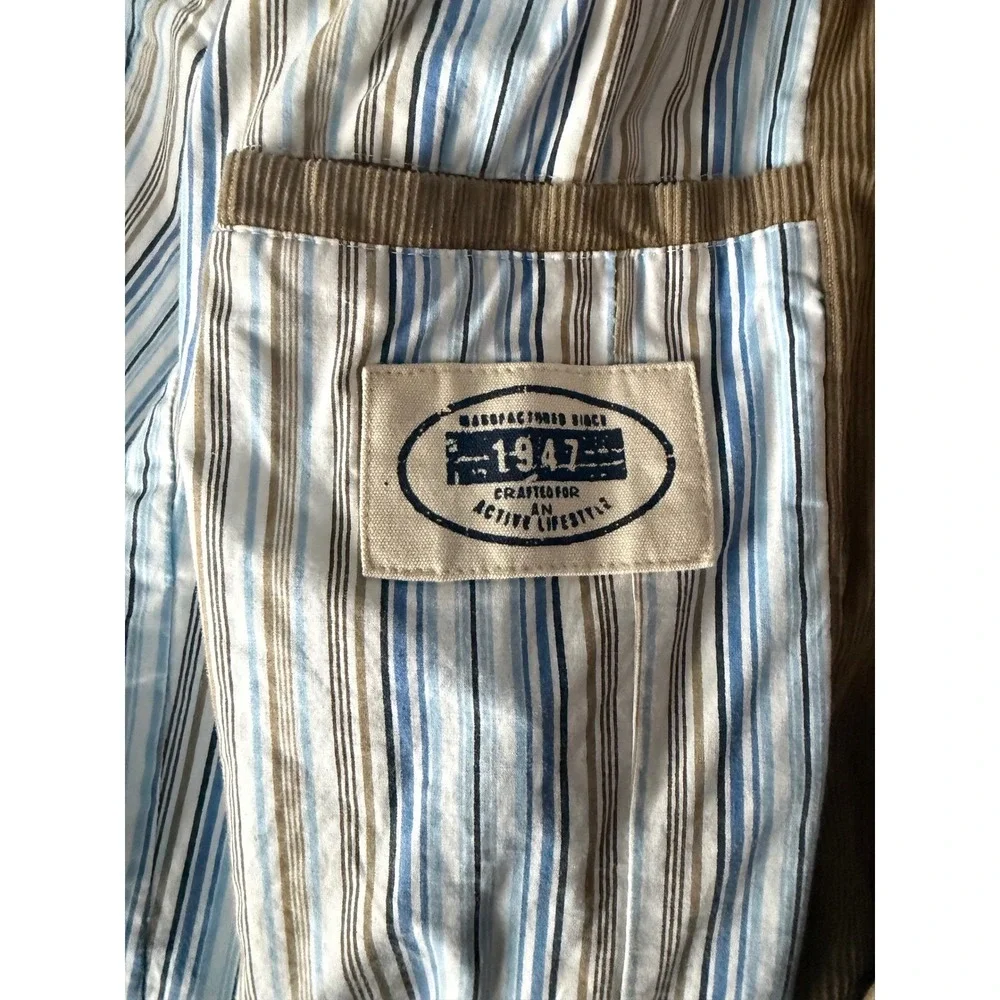 H&M LOGG Corduroy Blazer‎ Mens XL Tan Khaki Sport Coat 3-Button Striped Lining